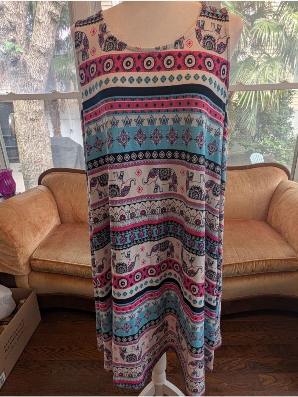 Bobbie Brooks Colorful Print Sleeveless Swing Dress Size 2X Bohemian Lagenlook